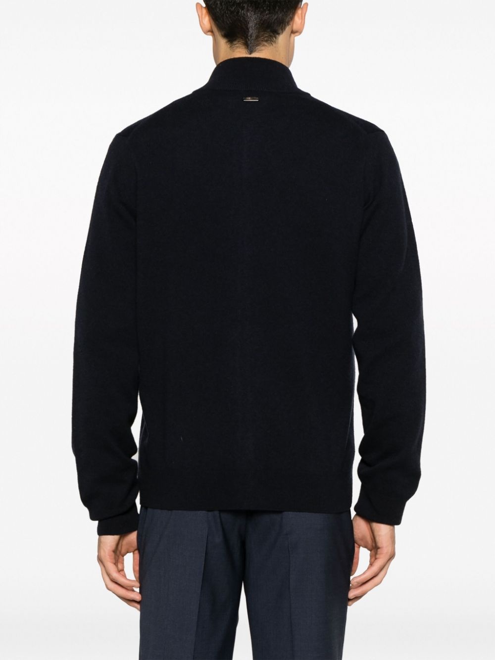 funnel-neck virgin wool blend cardigan - 4