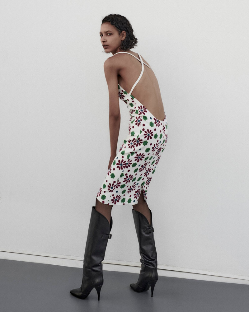 SAINT LAURENT backless midi dress in sablé saint laurent outlook