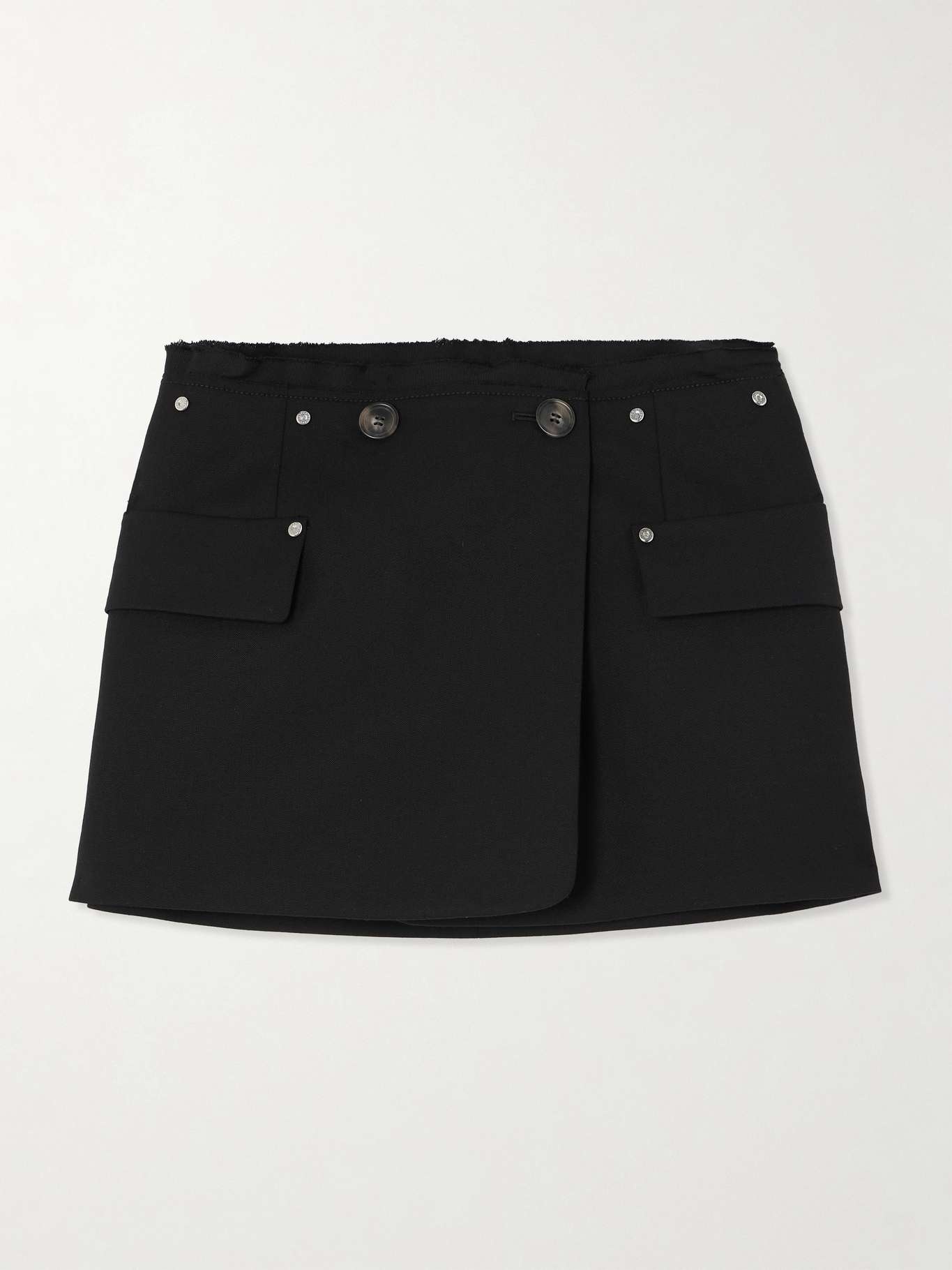 Dion Lee Wrap-effect embellished frayed wool-blend mini skirt | REVERSIBLE