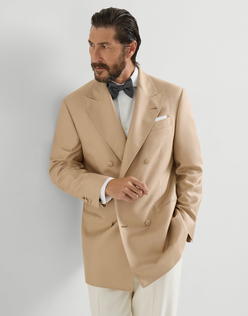 Silk diagonal one-and-a-half breasted tuxedo jacket with peak lapels 5
