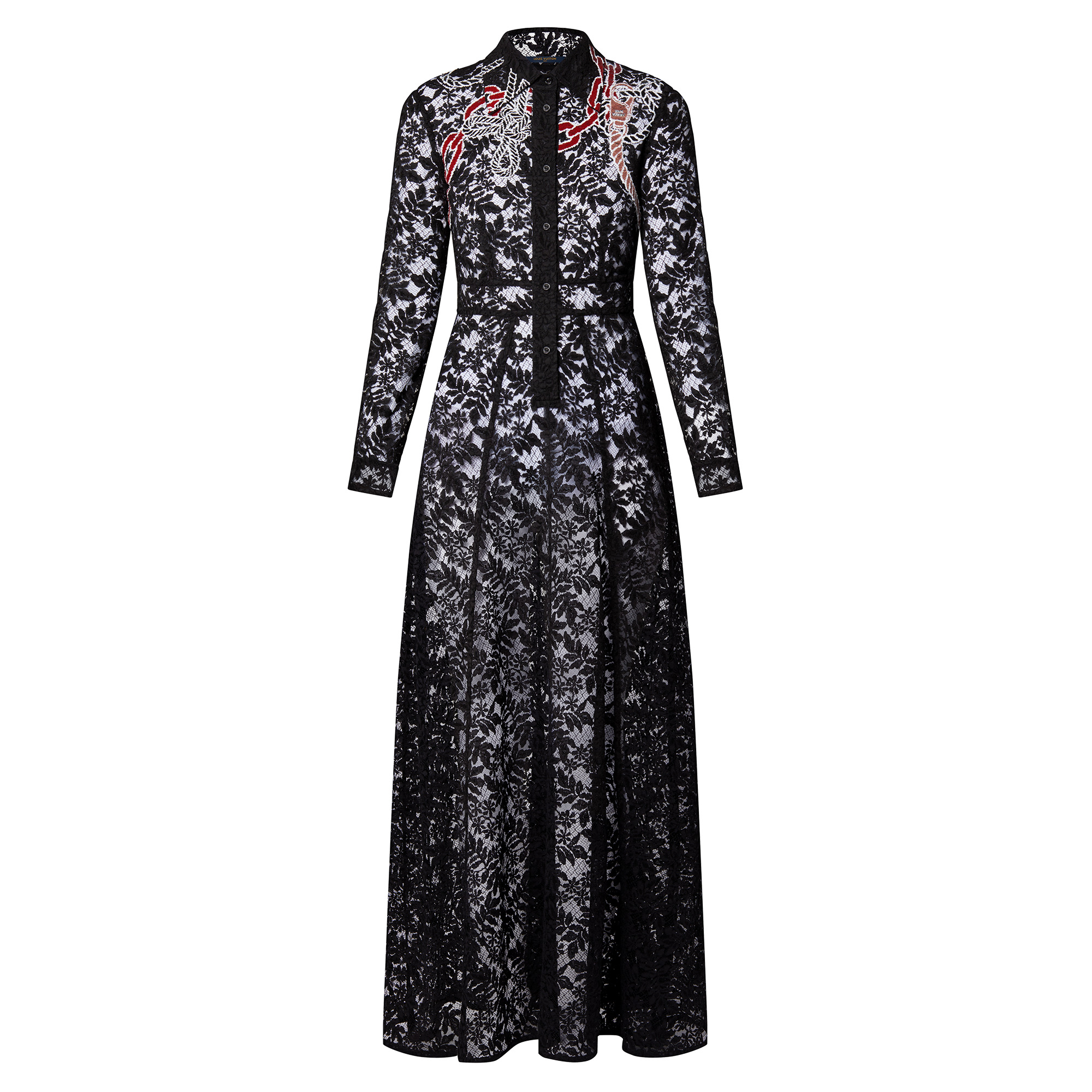 Chain Motif Long Lace Shirt Dress - 1