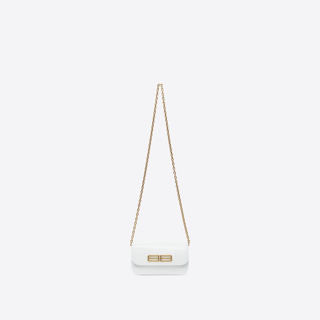 Women's Gossip Wallet On Chain Crocodile Embossed in White - 1