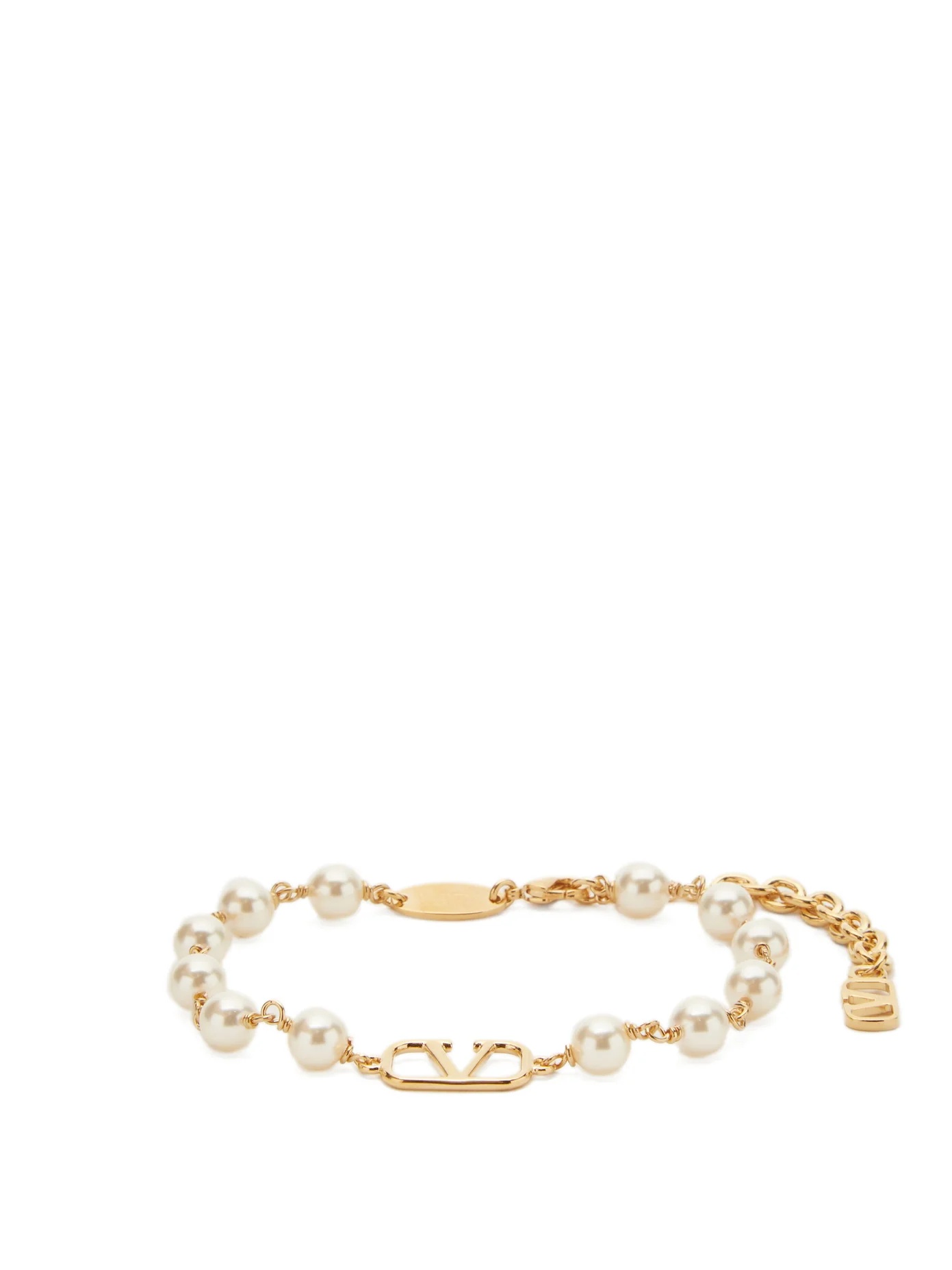 V-logo faux-pearl bracelet - 1