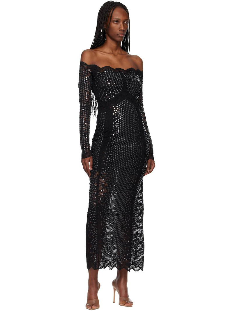 rabanne Black Lace Sequin Midi Dress outlook