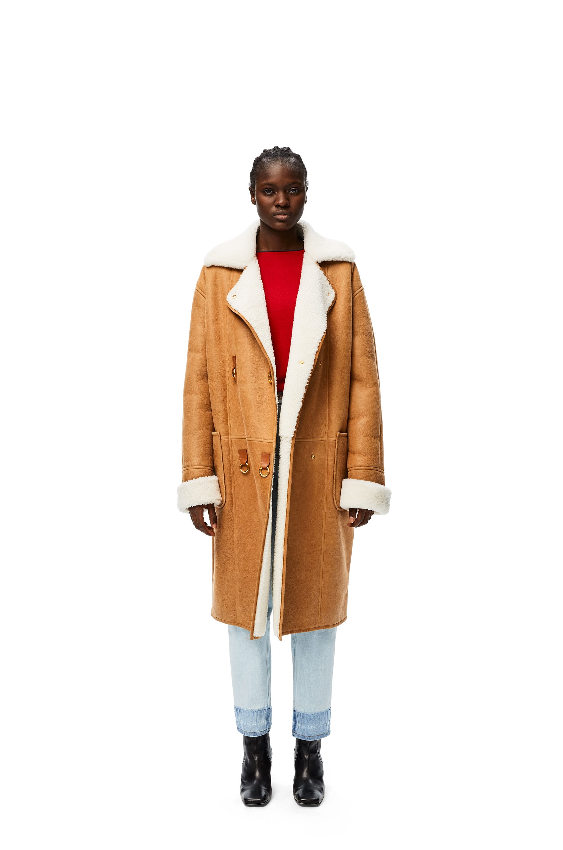 Oversize double breasted coat in shearling - 2