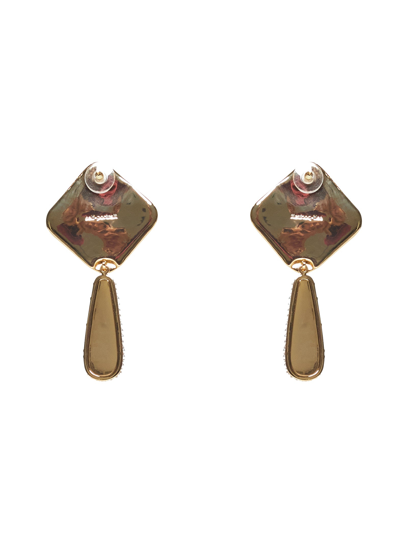 Gold pearl crystal bar earrings - 2
