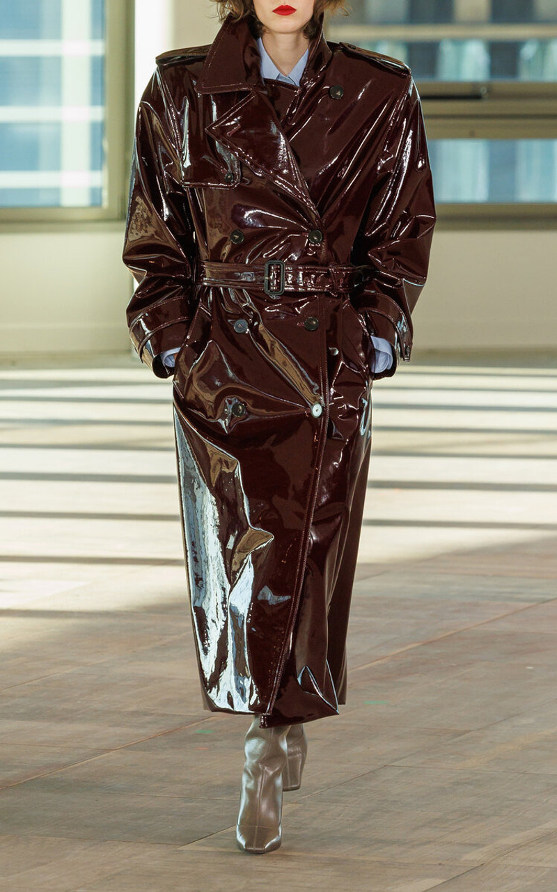Patent Vegan Leather Trench Coat burgundy 5
