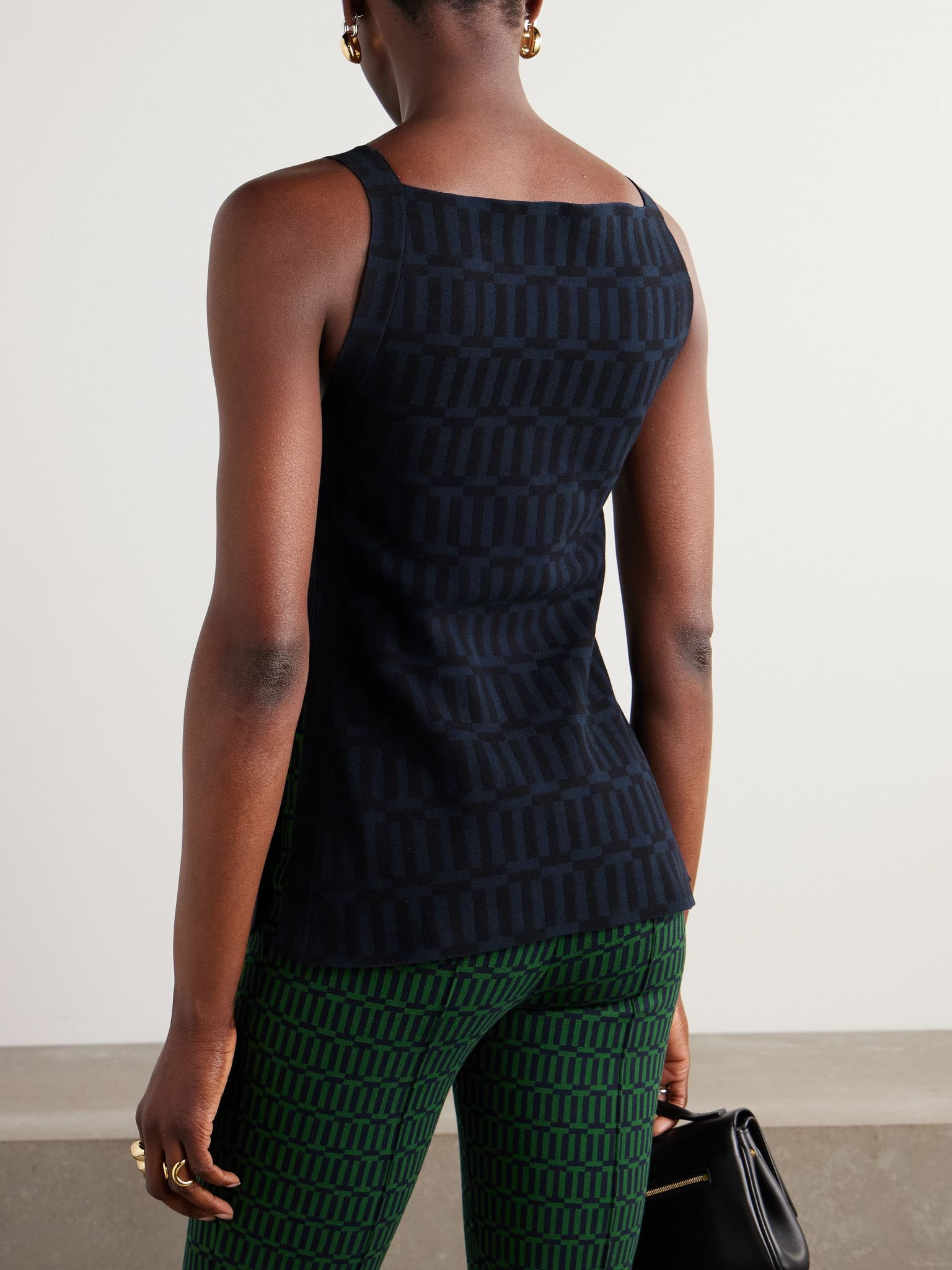 Asher cotton-blend jacquard tank Navy - 3