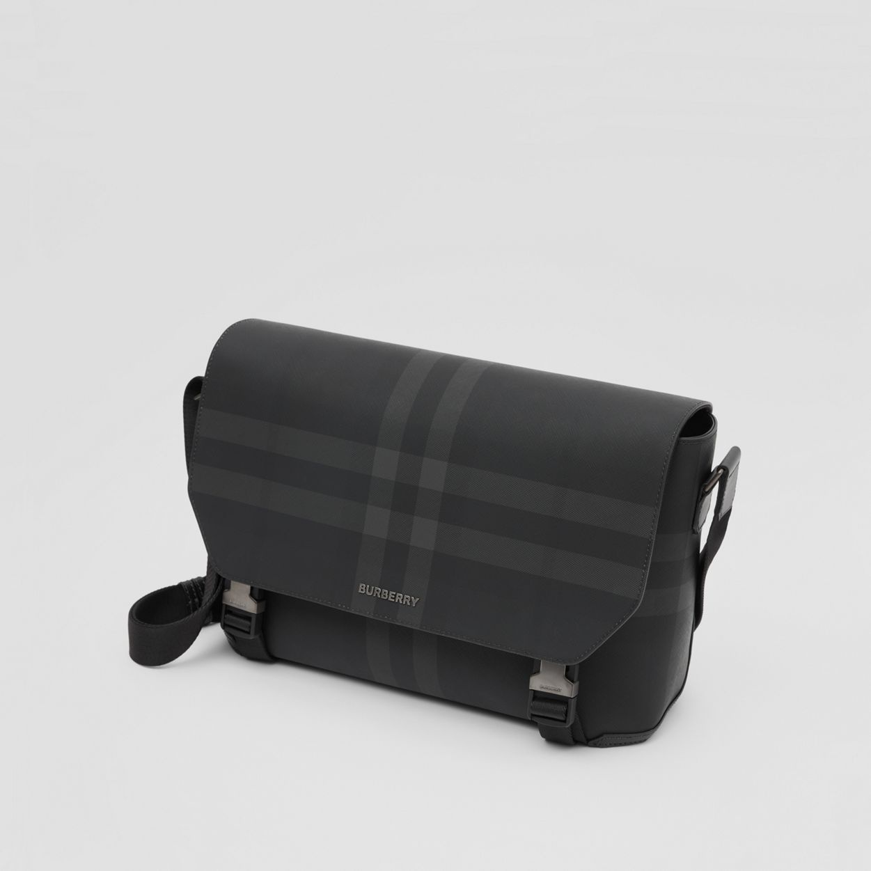 Charcoal Check and Leather Large Messenger Bag - 4