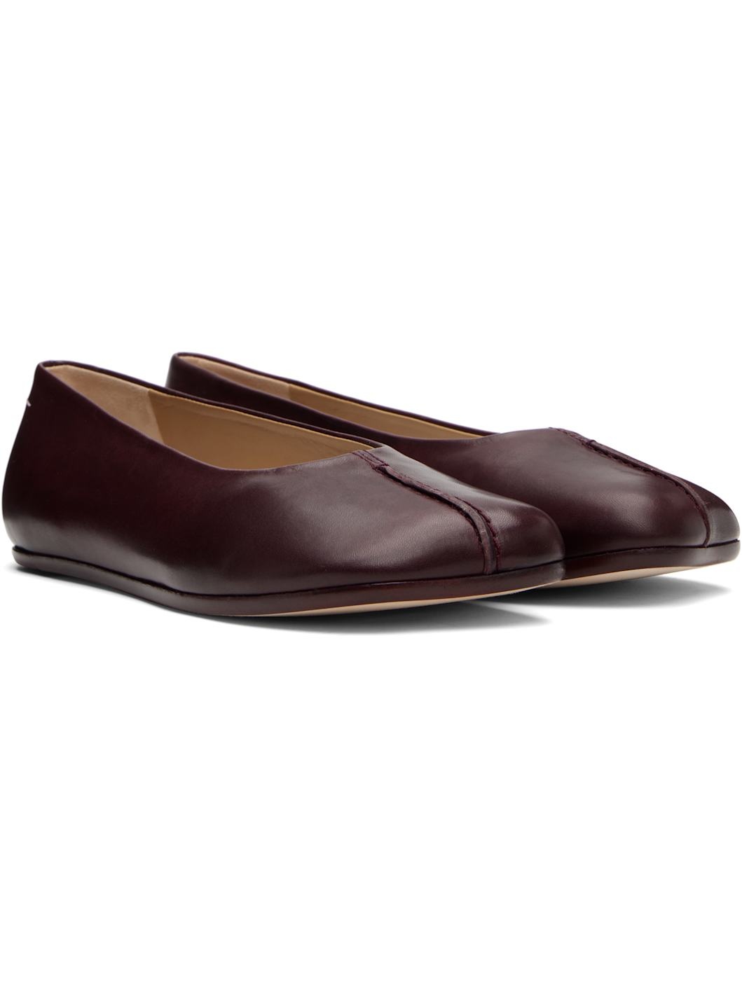 Burgundy Stitch-out Leather Ballerina Flats - 4