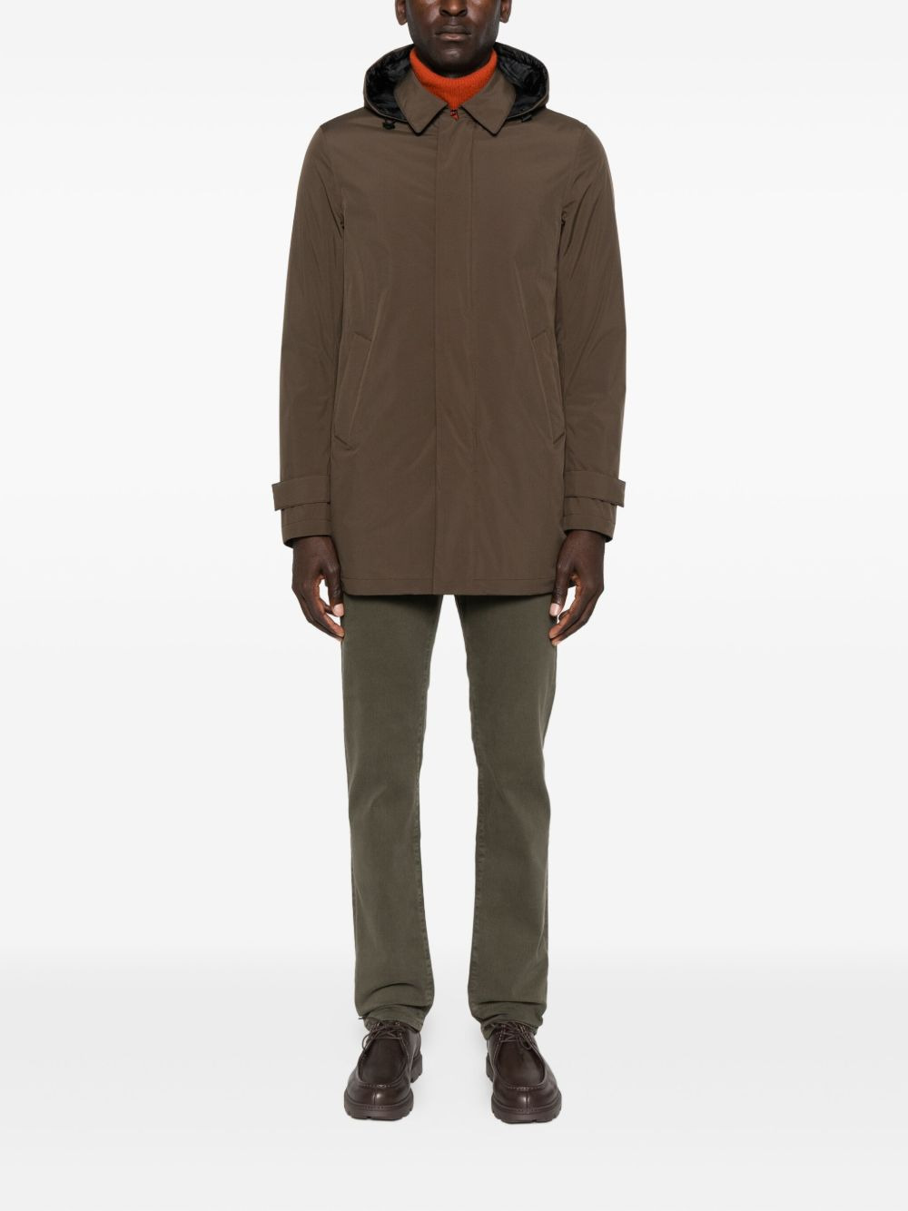 hooded concealed-zip coat - 2
