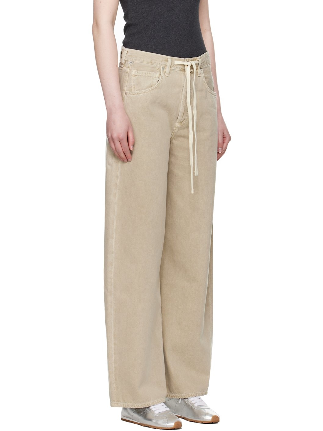 Beige Brynn Drawstring Jeans - 2