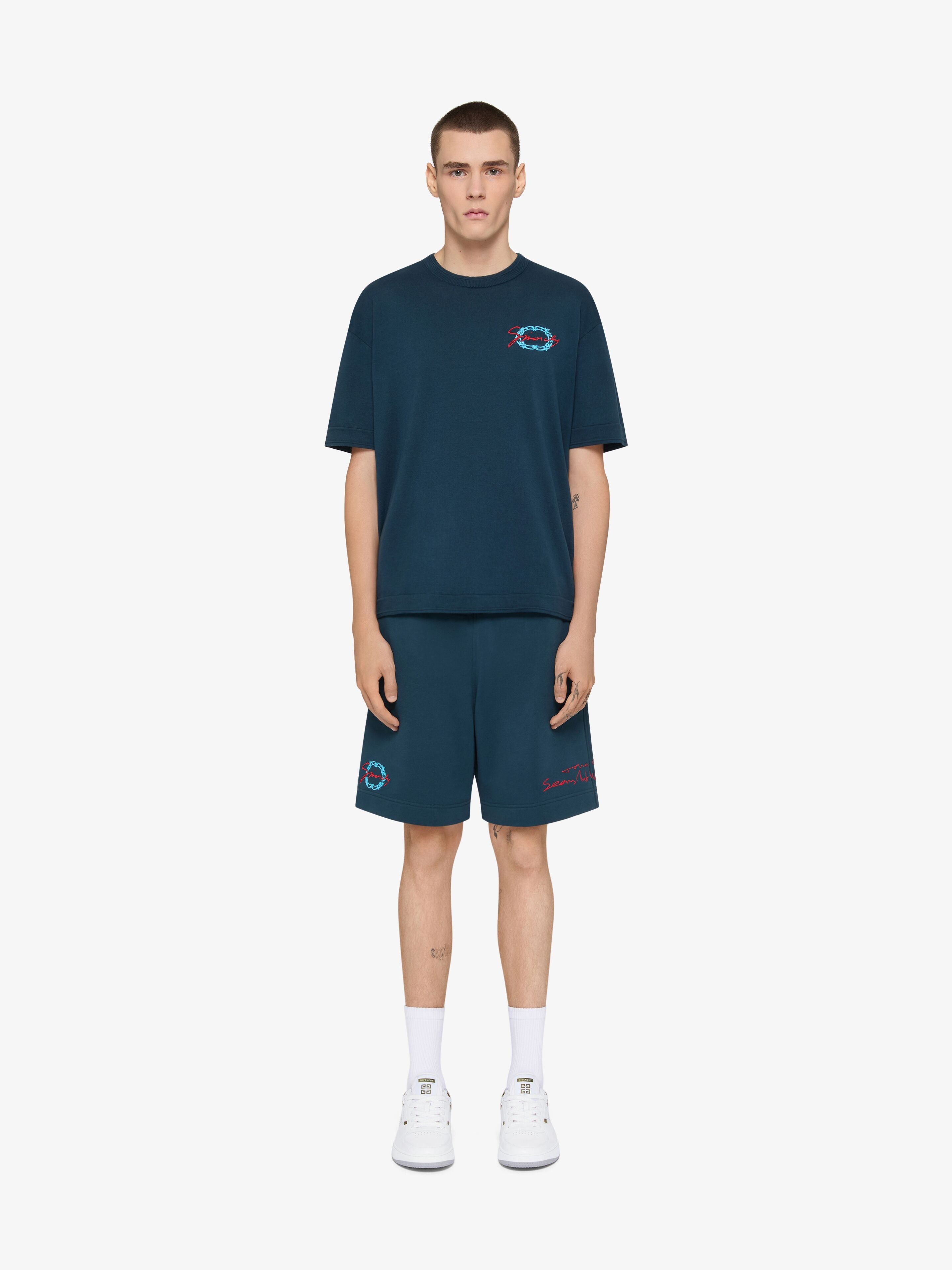 BERMUDA SHORTS IN FLEECE WITH GIVENCHY MEDALLION - 2