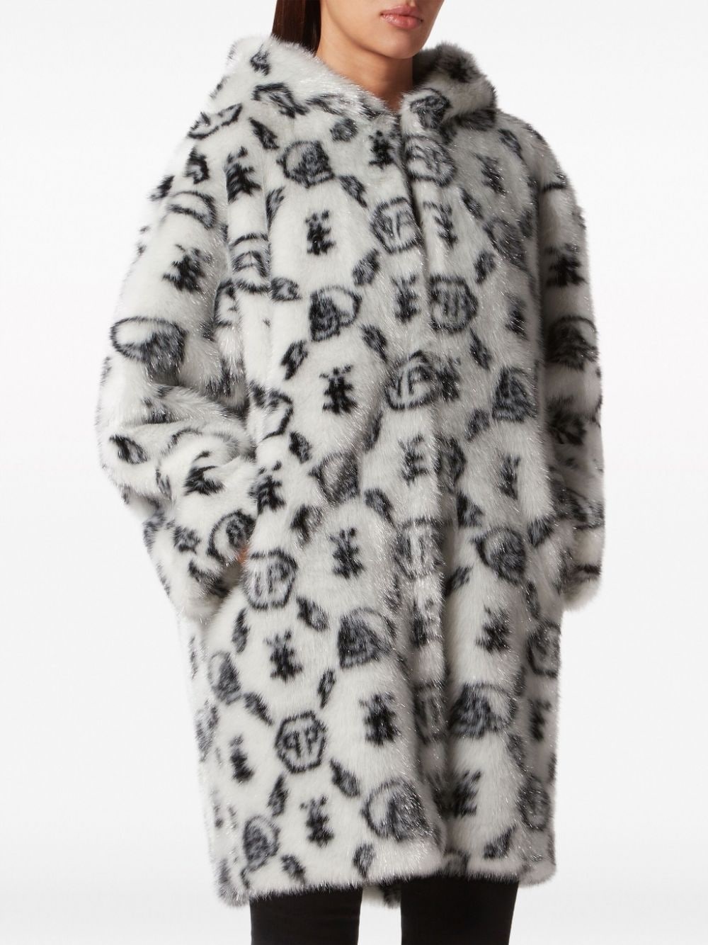 logo-print faux-fur coat - 3