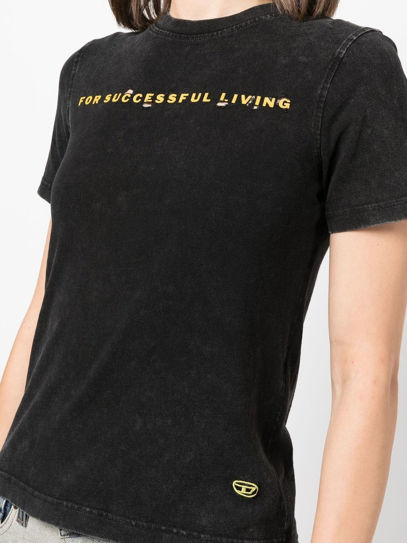 distressed-finish slogan-print T-shirt 5