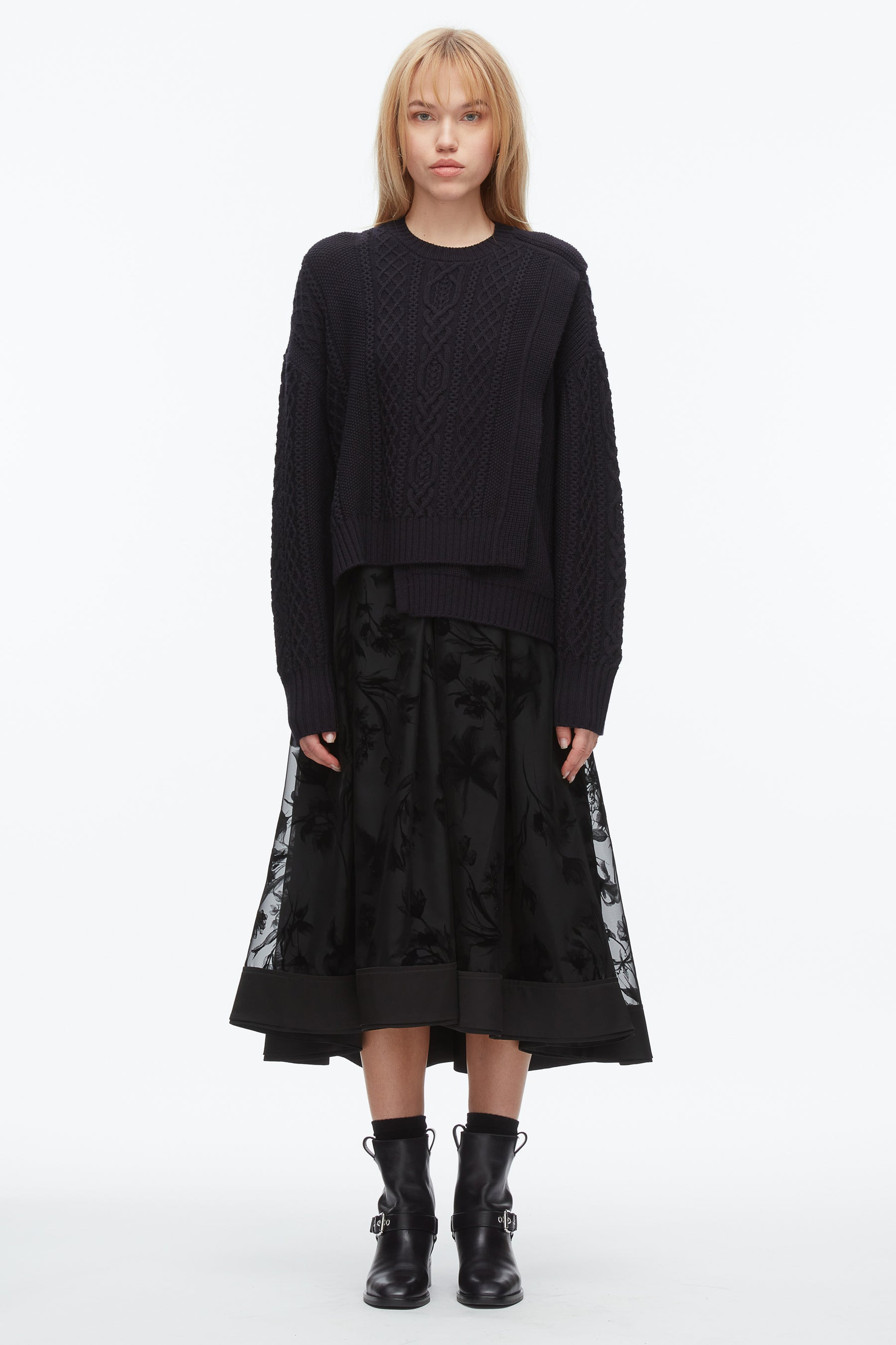 Cable Mix Double Layer Crewneck - 2