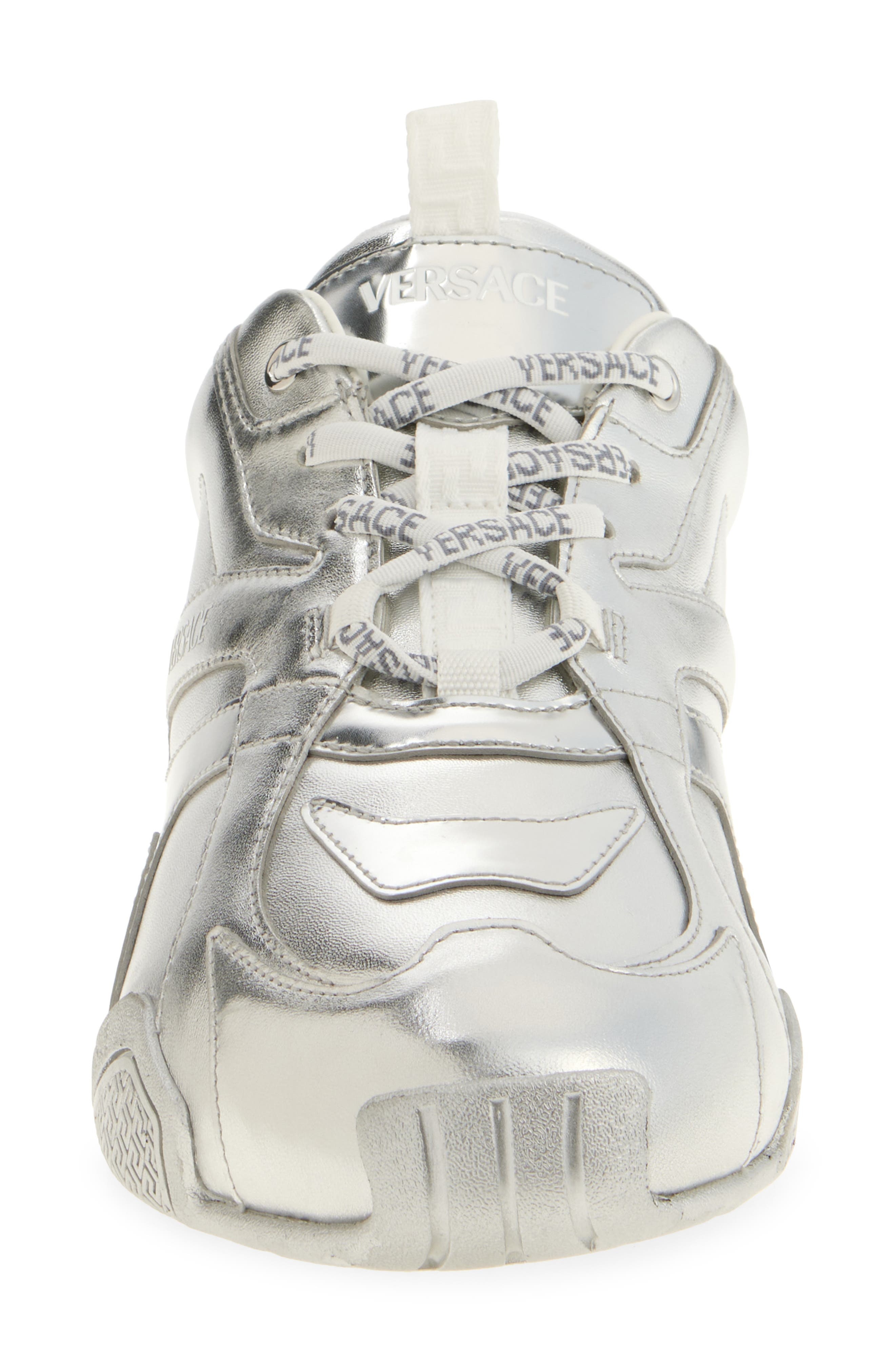 Versace Galaxia Metallic Leather Sneaker in Silver at Nordstrom - 4