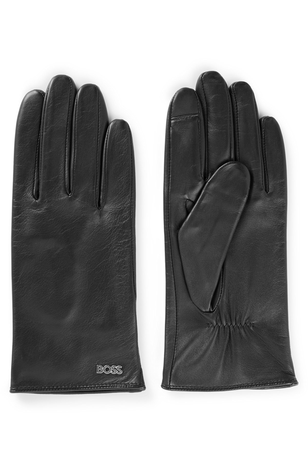 LEATHER GLOVES WITH LOGO RIVET AND FULL LINING - 1