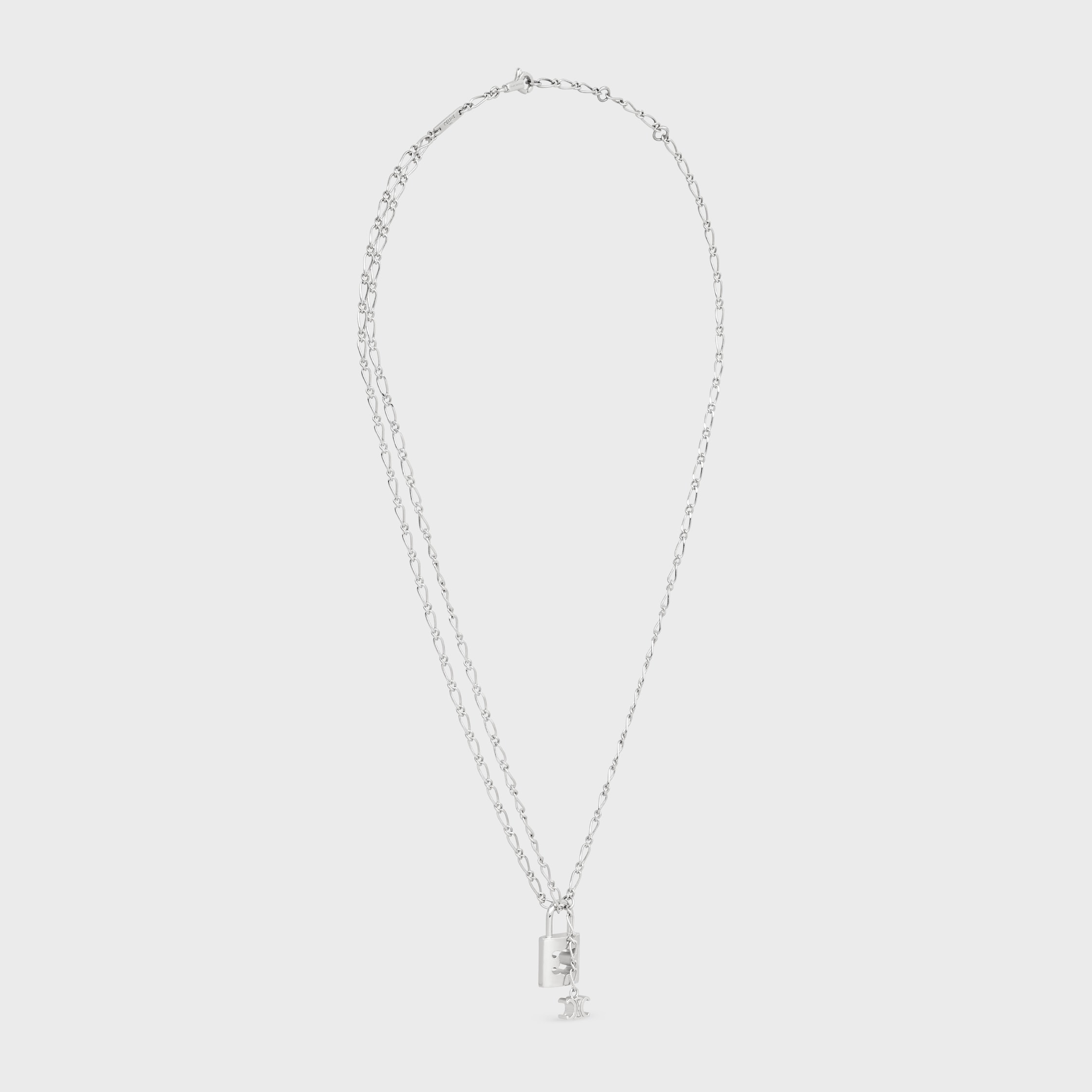 Triomphe Lock Necklace in Brass with Rhodium Finish - 3