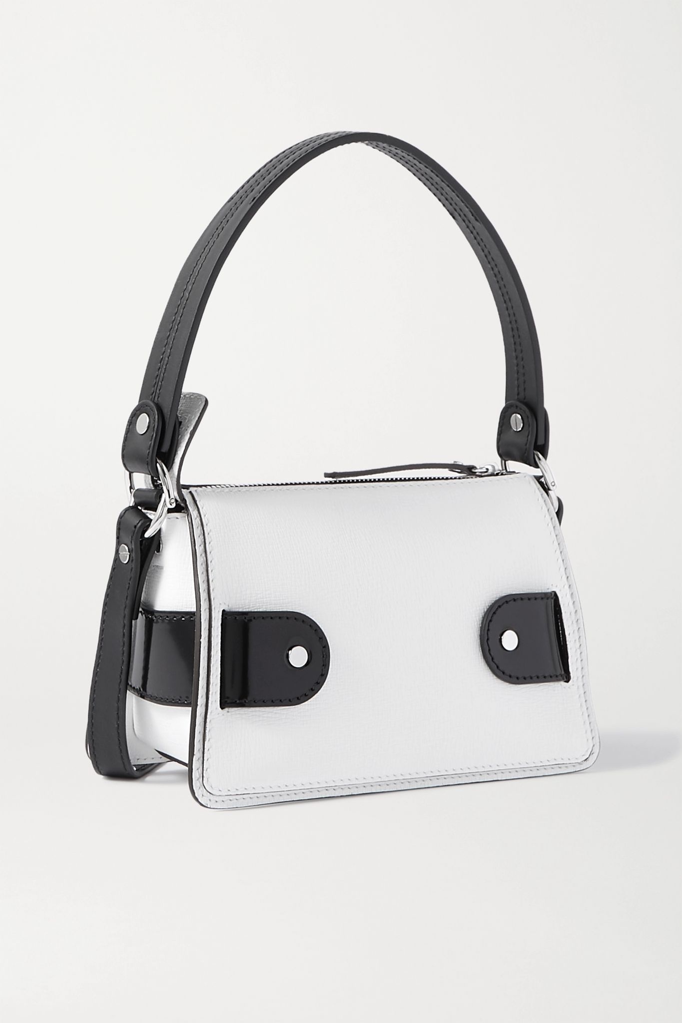 Buckle small patent-trimmed textured-leather shoulder bag - 3