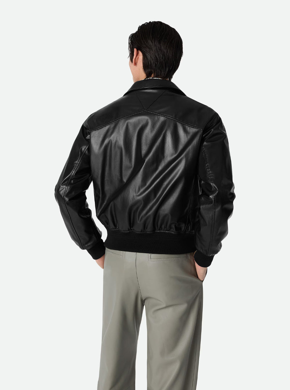 Bottega Veneta Men Black Bomber Jacket With Two Front Welt Pockets In Leather Man - 5