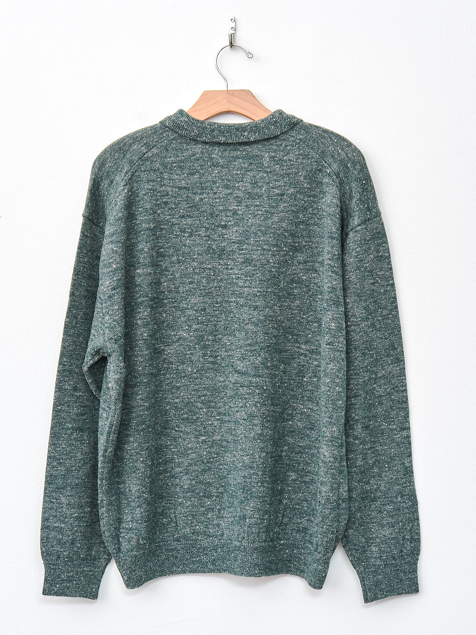 Baby Alpaca Linen Zip Up Polo Sweater - Green - 5