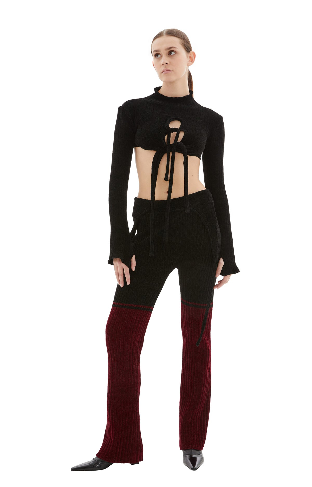 KNIT PANTS (BLACK/RED) - 2