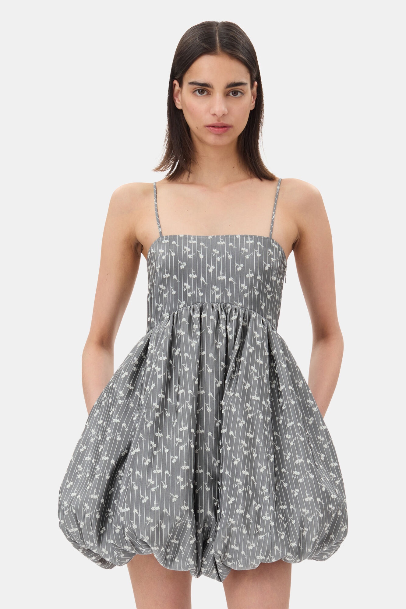 GREY JACQUARD STRAP MINI DRESS - 3