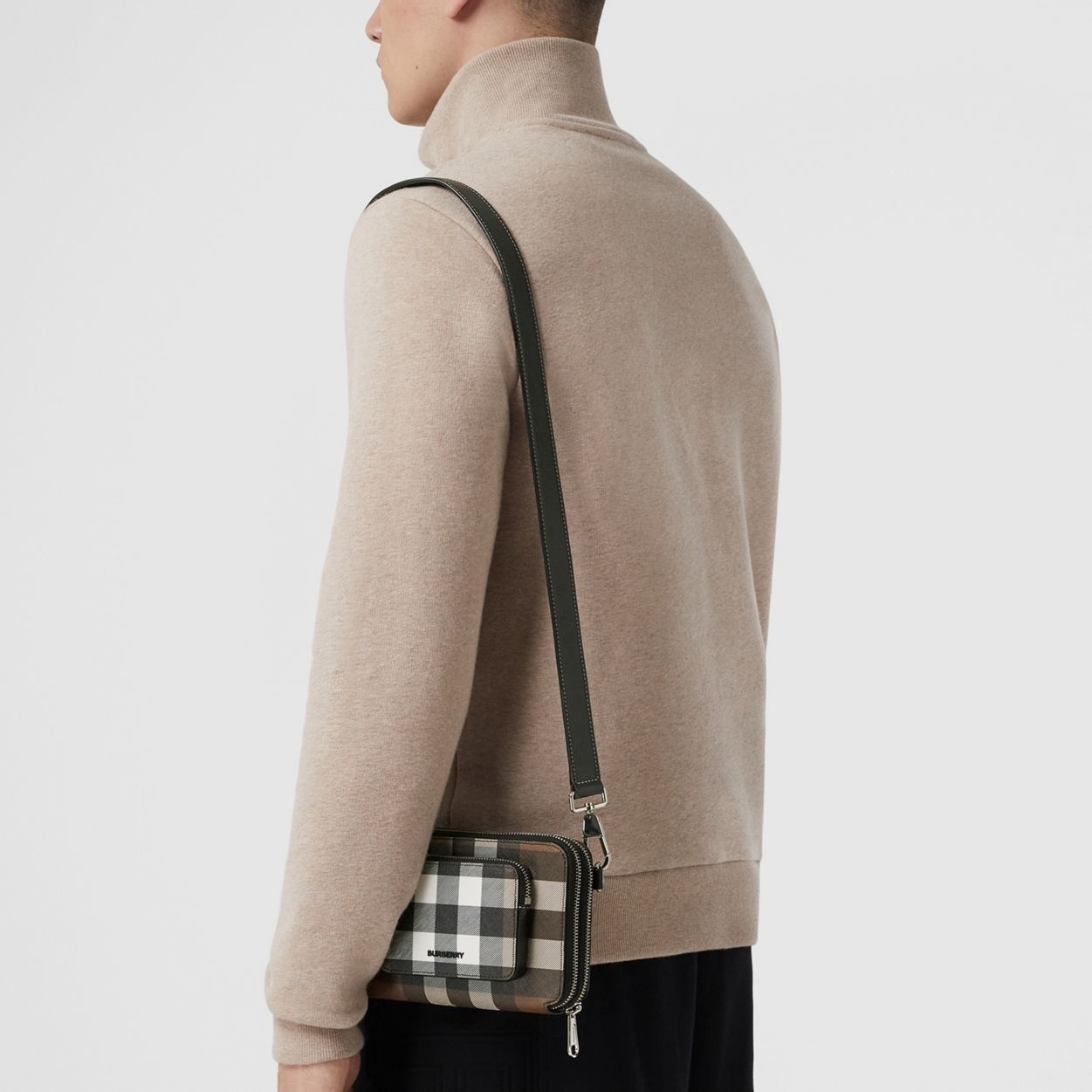 Check and Leather Crossbody Bag - 4