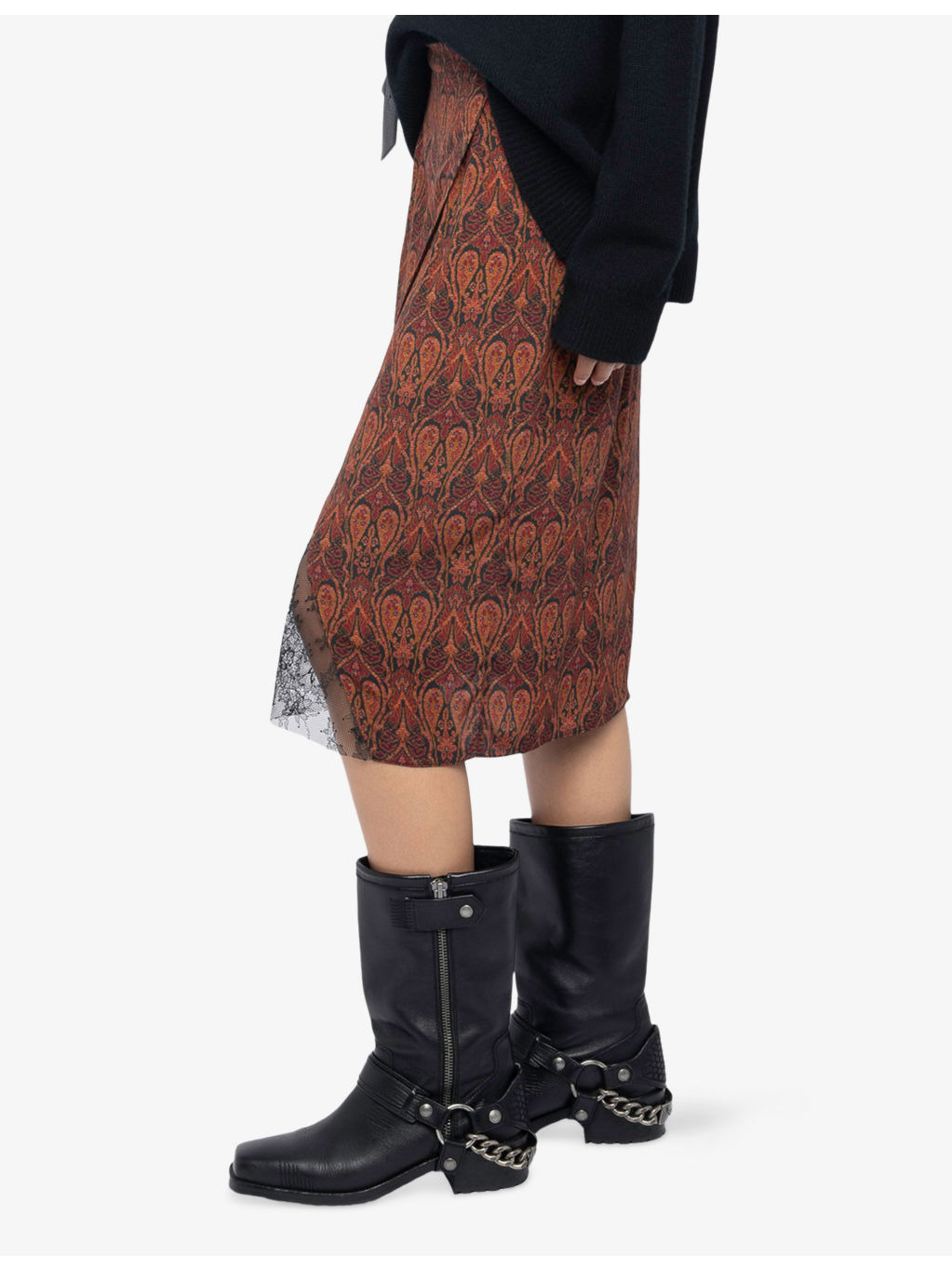 Julen Paisley-Print Lace-Embroidered Satin Midi Skirt - 3
