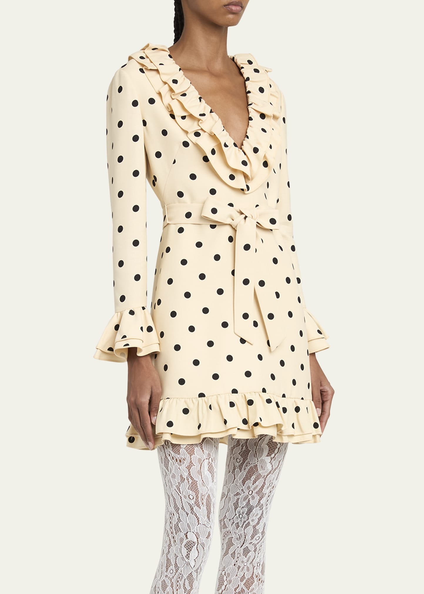 Ruffle Polka Dot Belted Mini Dress - 4
