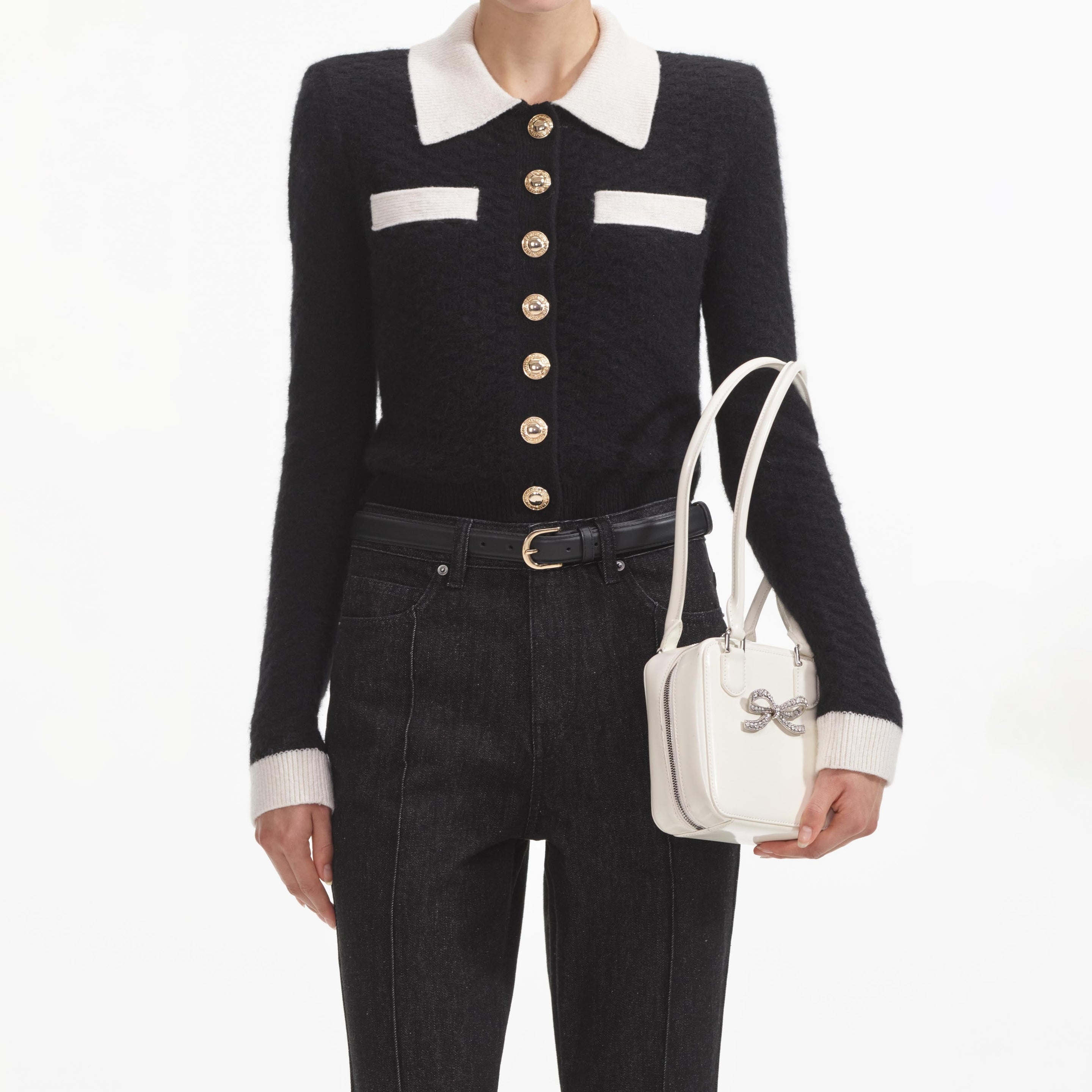 Black Textured Cardigan - 4