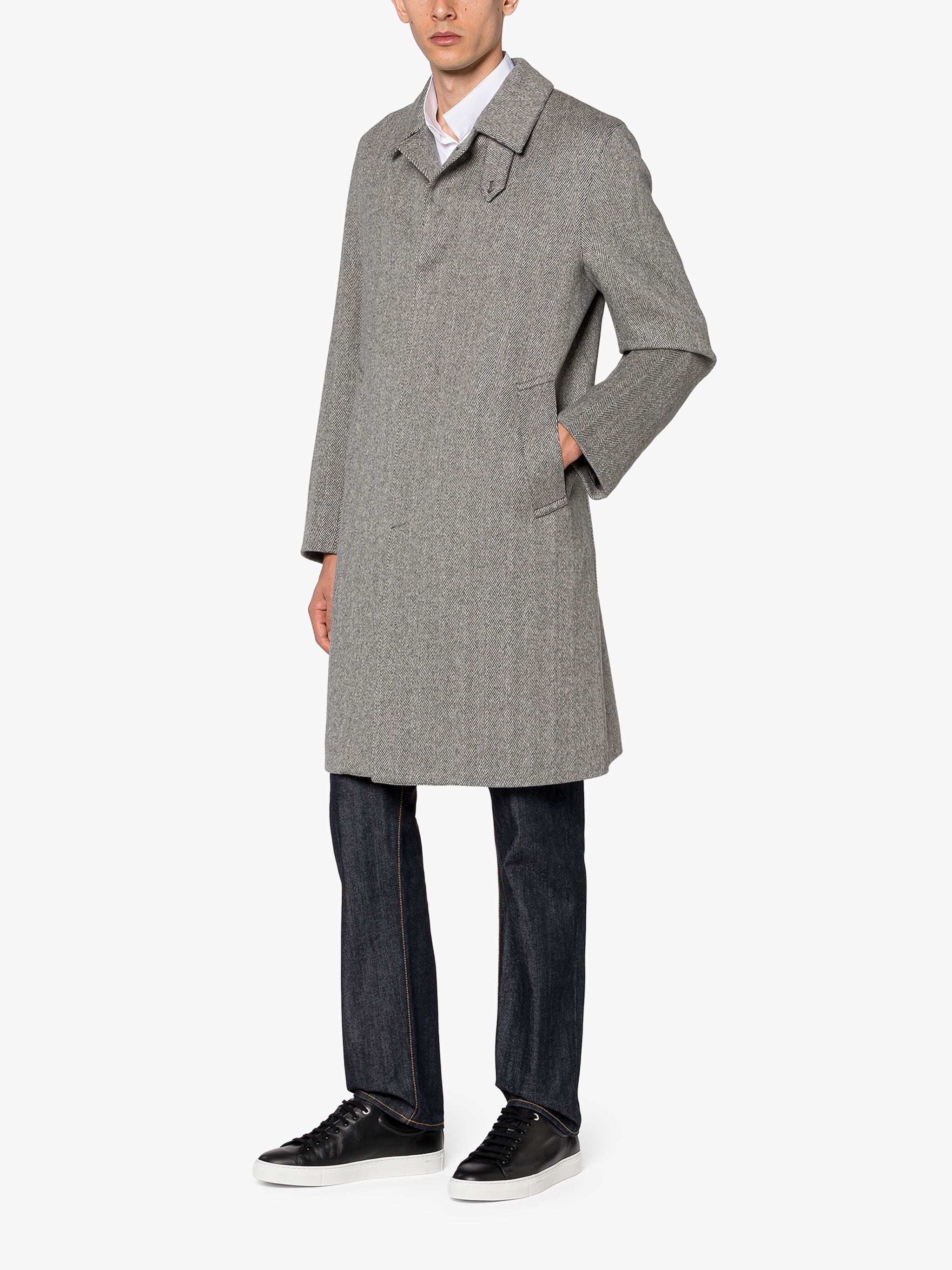 DUNKELD GREY HERRINGBONE CASHMERE 3/4 COAT - 1