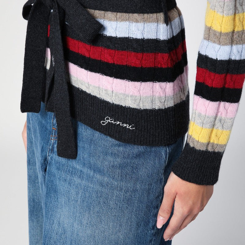 Ganni Multicoloured Striped Cardigan With Belt Women - 3
