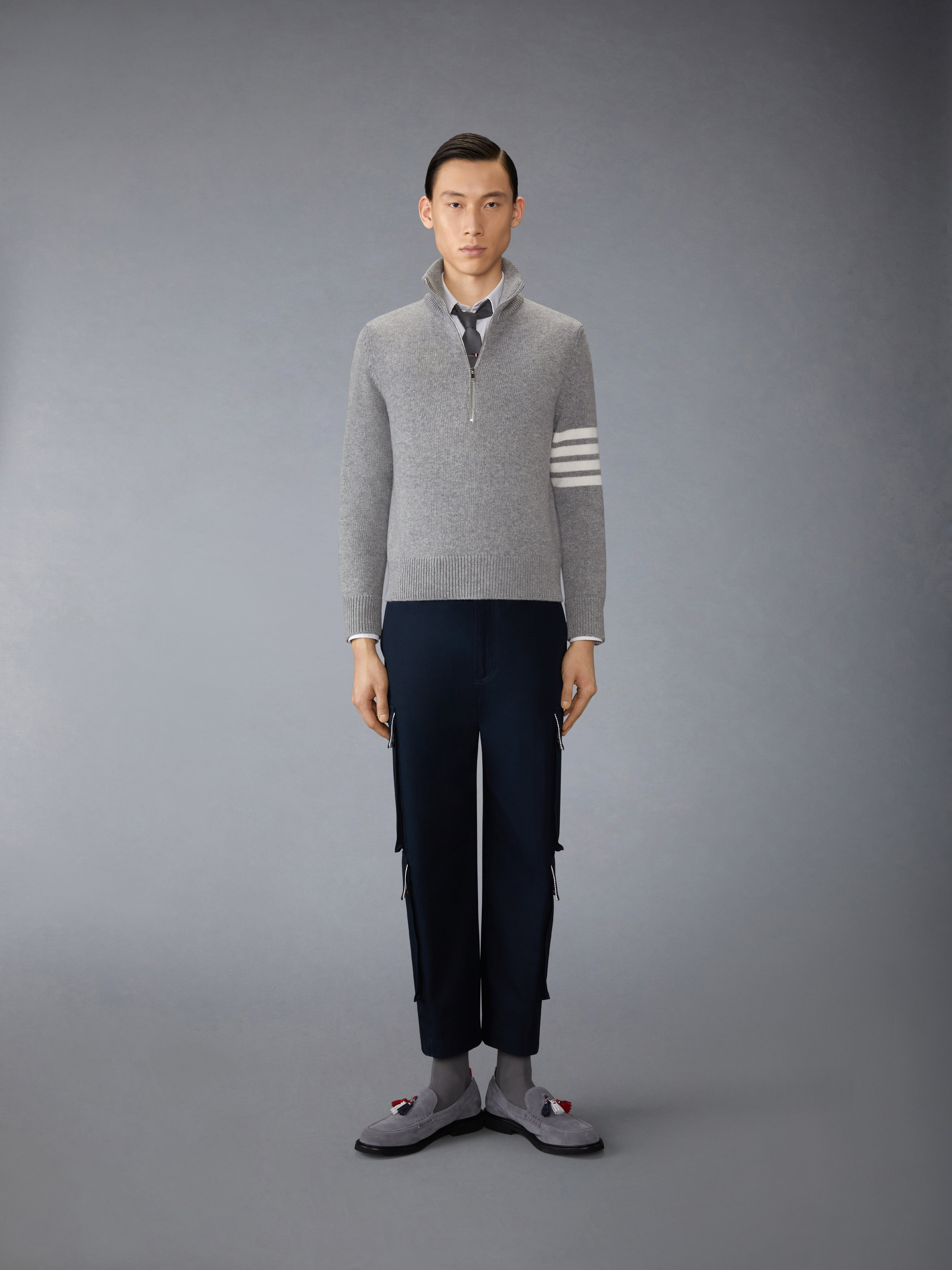 MERINO WOOL 4-BAR FUNNEL NECK PULLOVER - 4