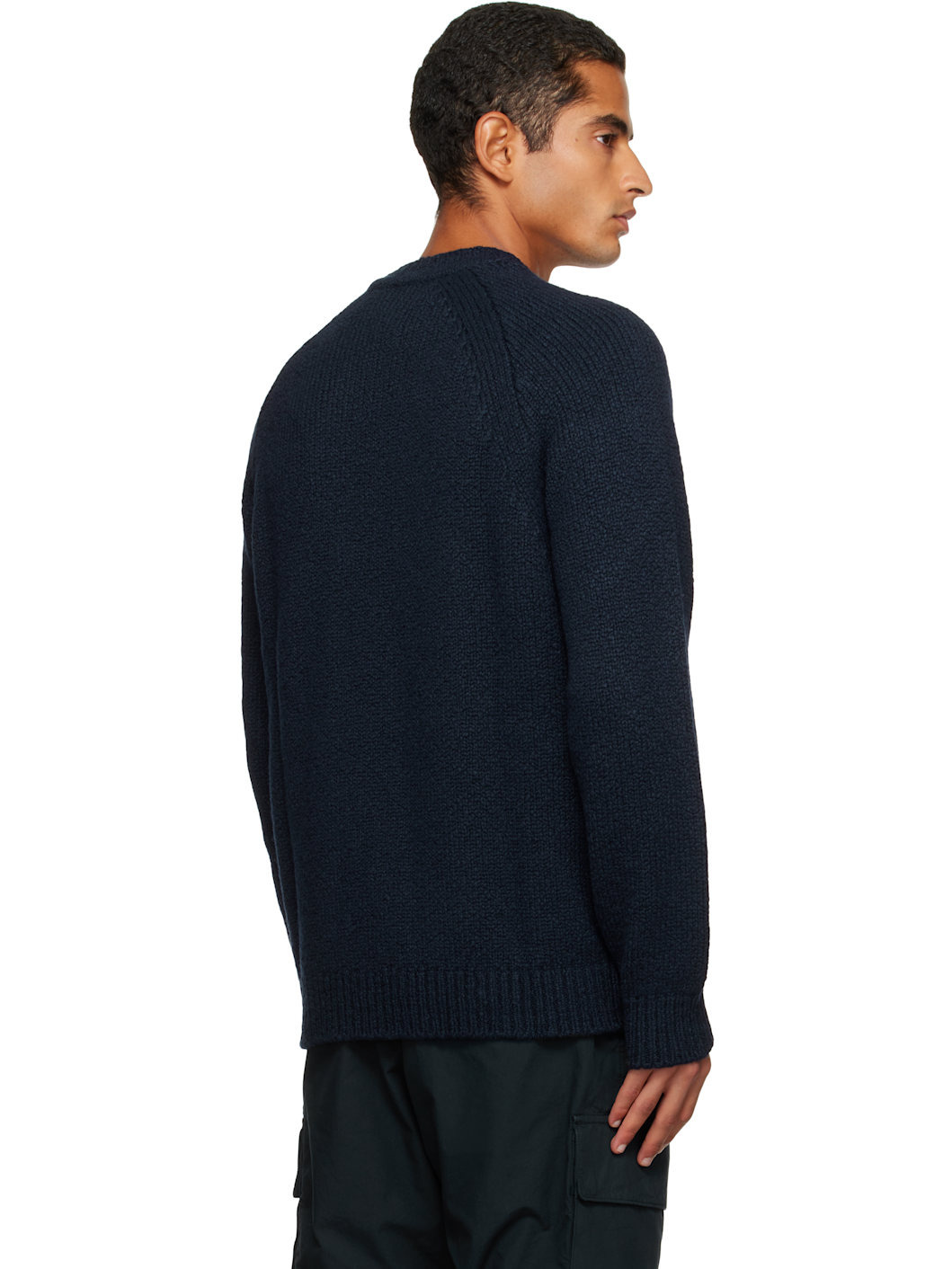 Navy 5100050 Fancy Yarn Mouliné Wool Sweater - 3
