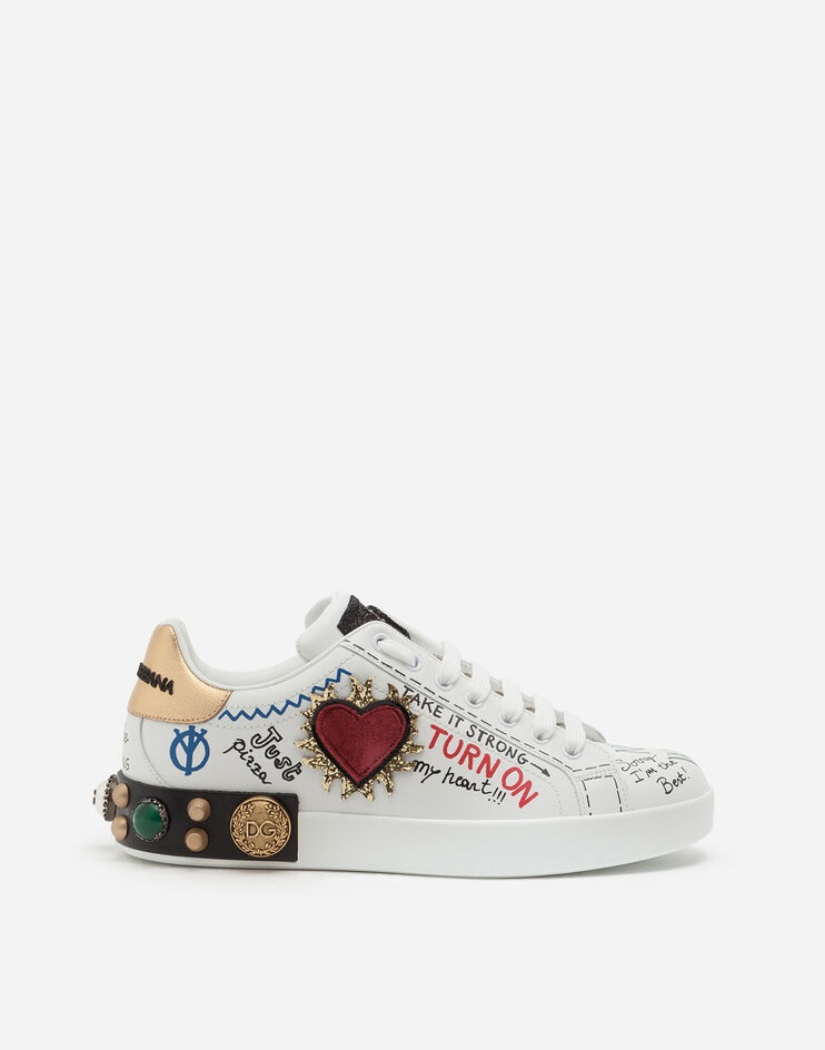 Printed calfskin nappa Portofino sneakers with patch and embroidery - 1