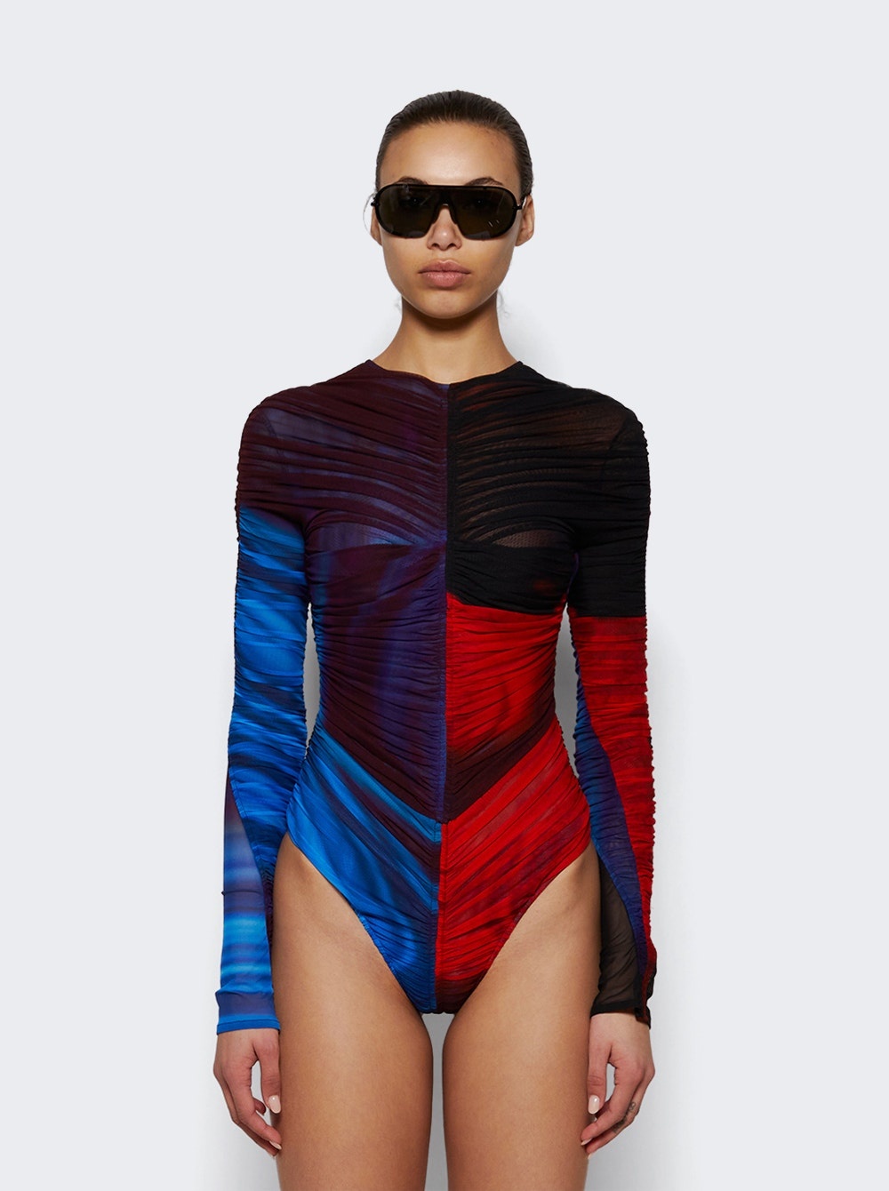 Floral Print Bodysuit Blue And Red - 3