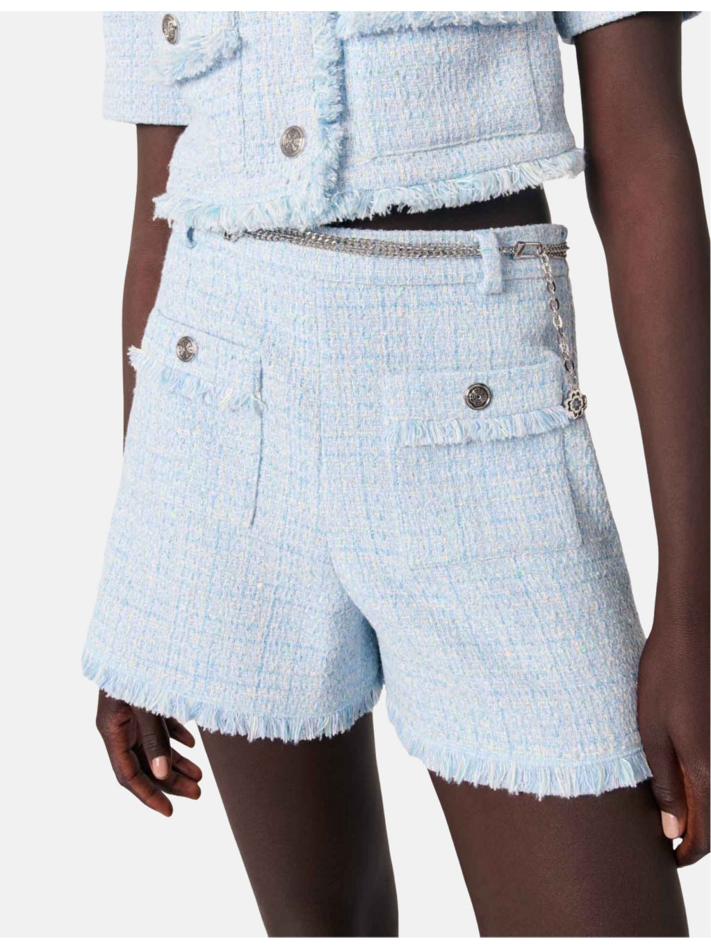 Chain-Belt Patch-Pocket Tweed Shorts - 5