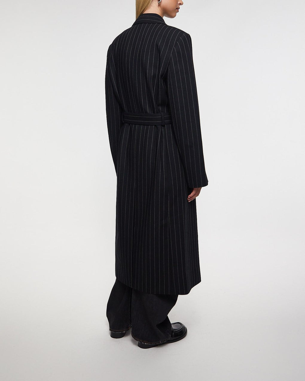 Coat Pinstripe Wool Black - 4