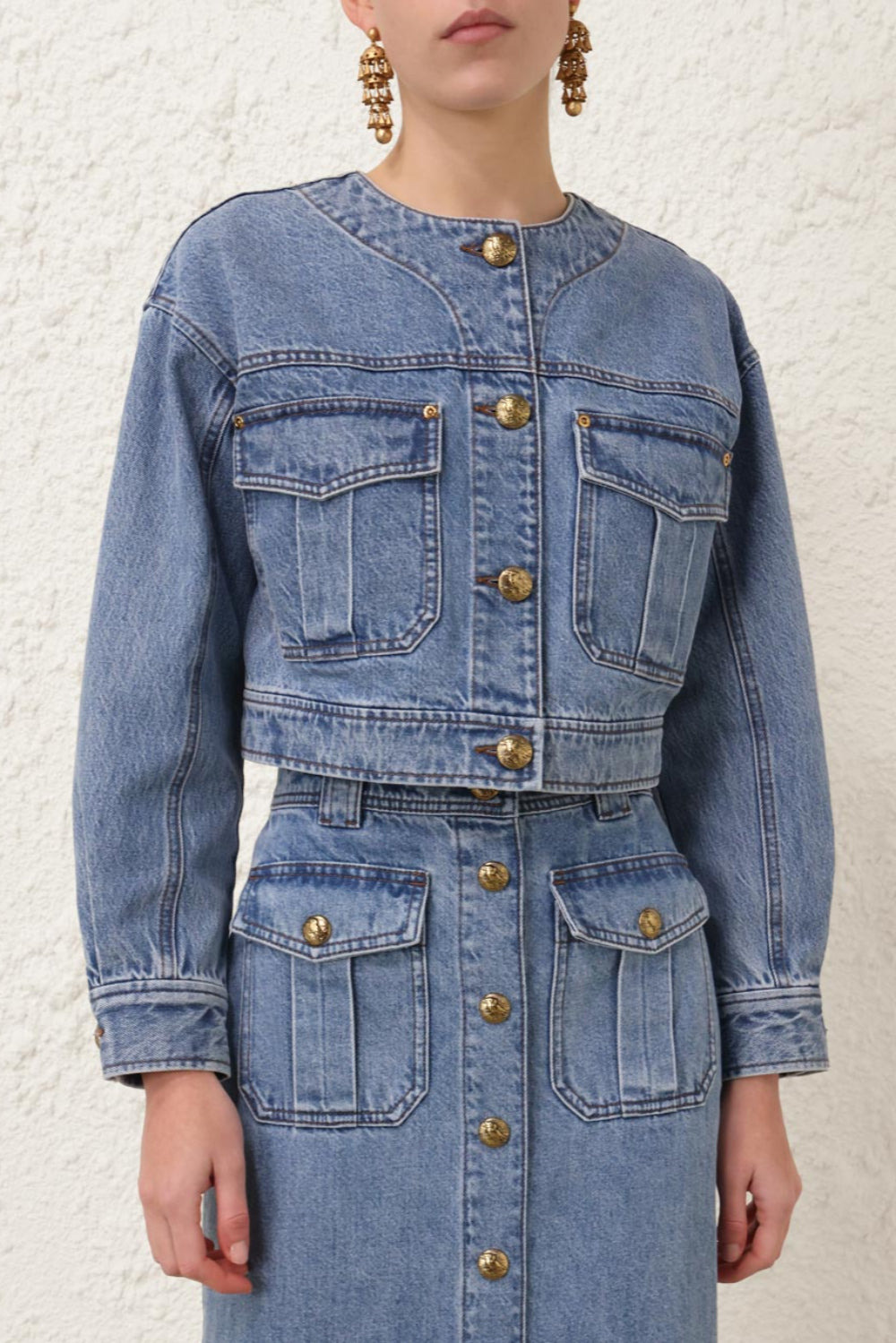 Denim Cropped Jacket - 2