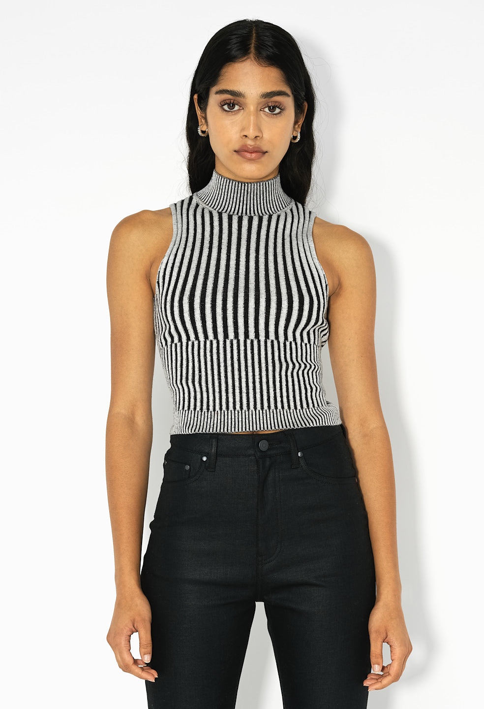 SILK COTTON RIB MOCK NECK TOP - 1