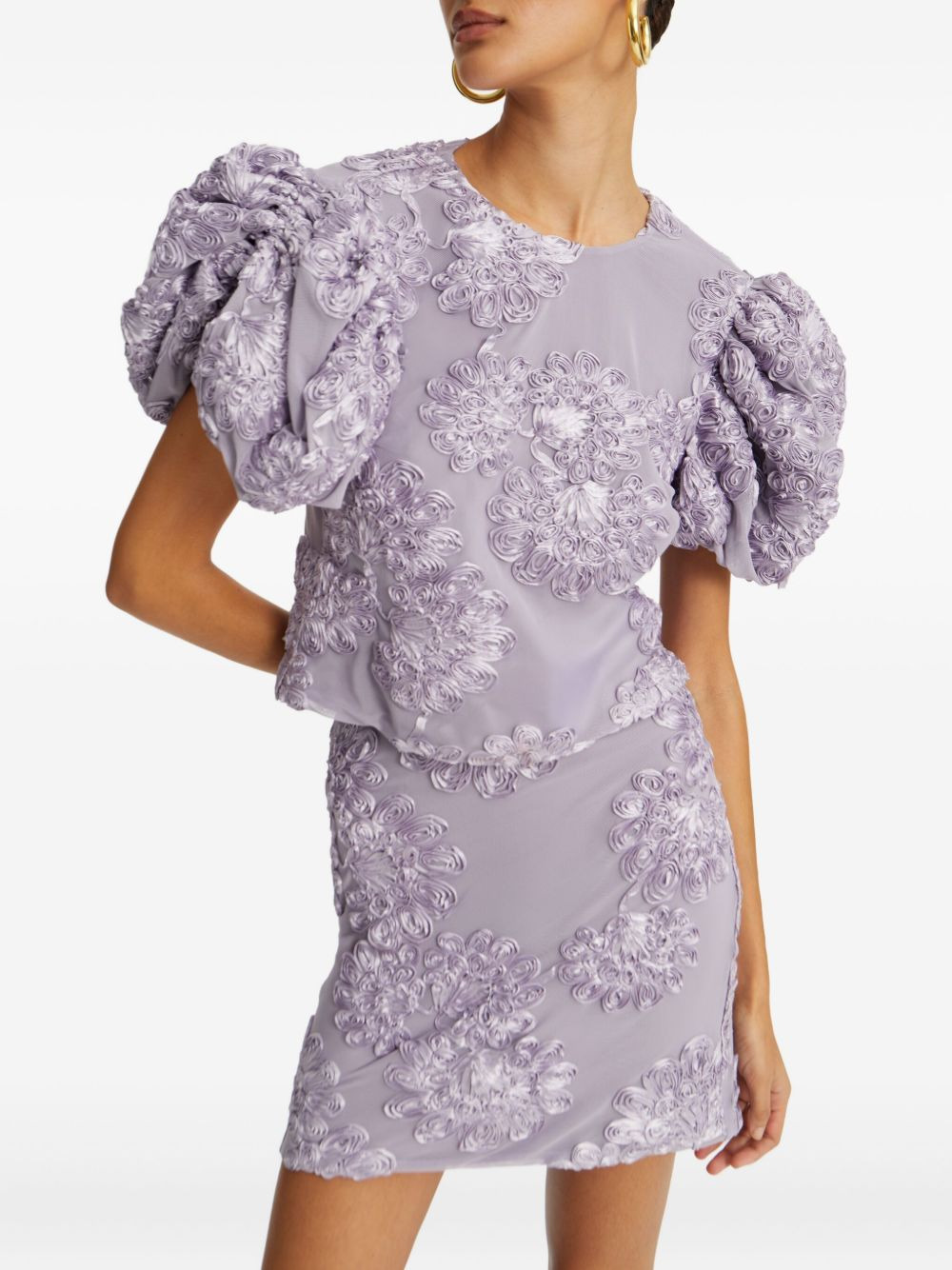 puff-sleeve floral-embellished top - 3