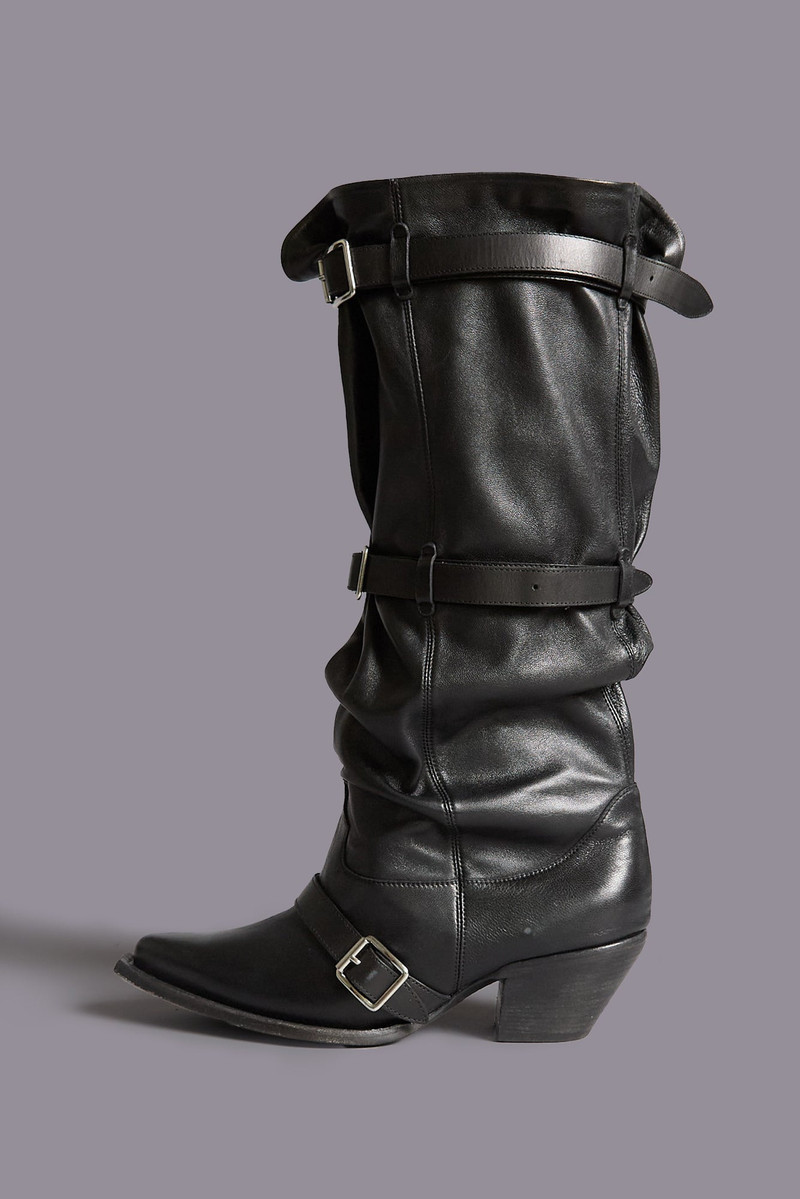 BUCKLED-UP SLOUCH COWBOY BOOT - BLACK - R13 2