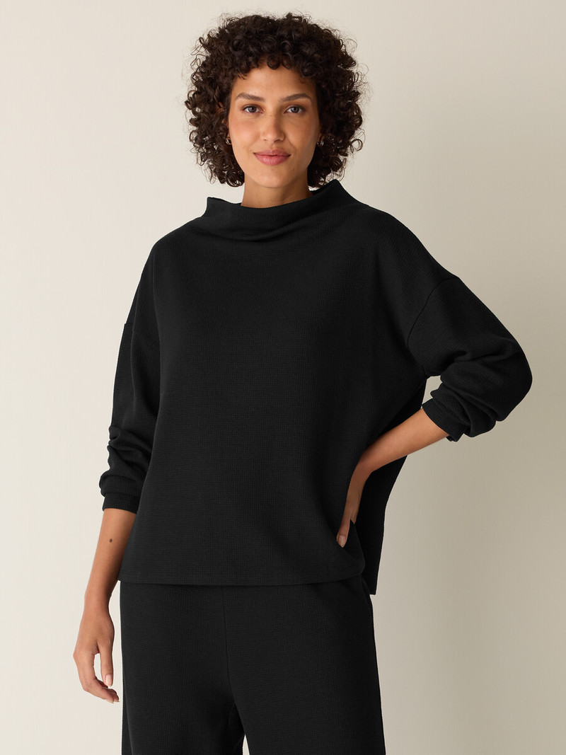 EILEEN FISHER Waffle Cotton Blend Doubleknit Funnel Neck Box-Top outlook
