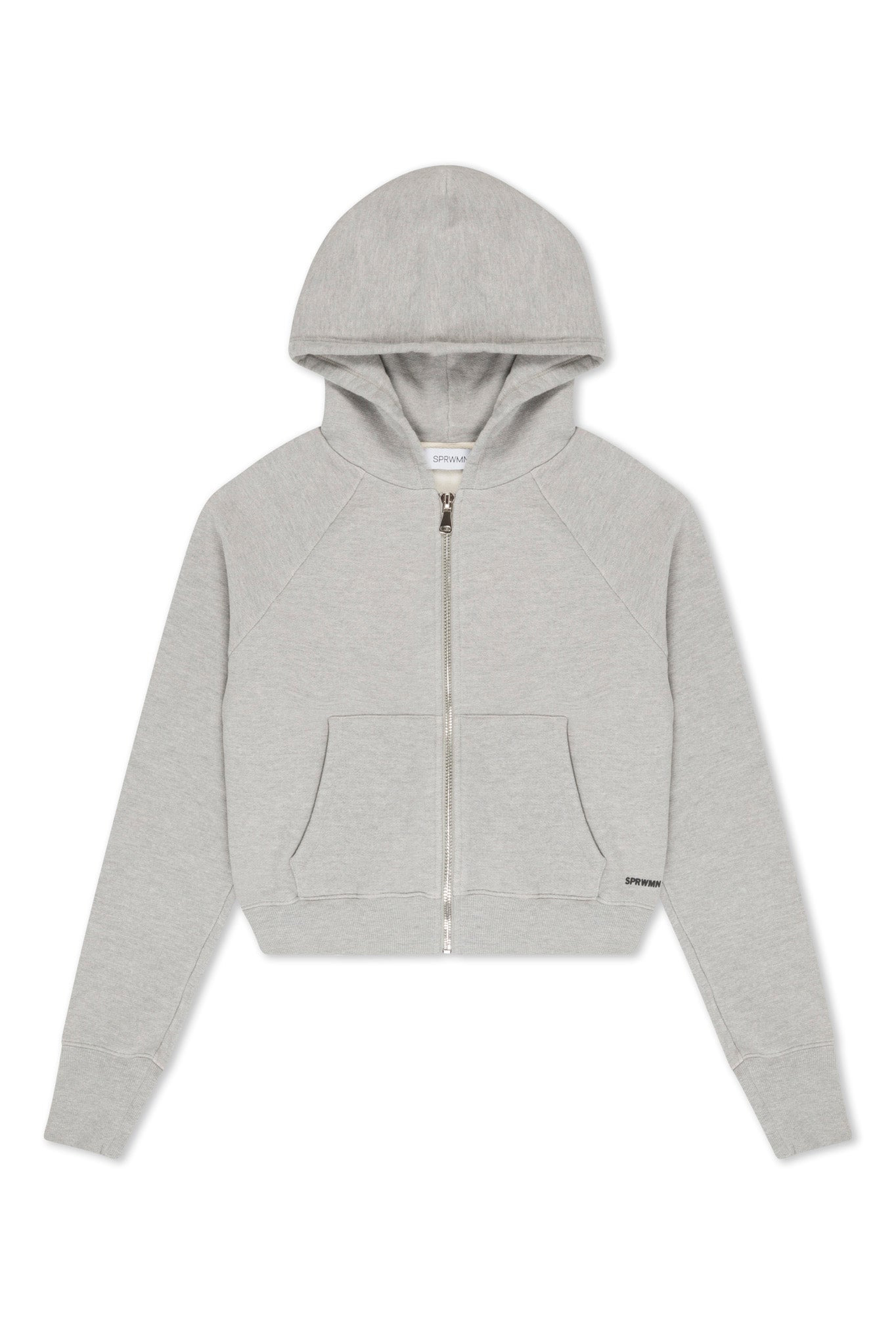 HEATHER GREY COTTON SHRUNKEN ZIP UP HOODIE - 8
