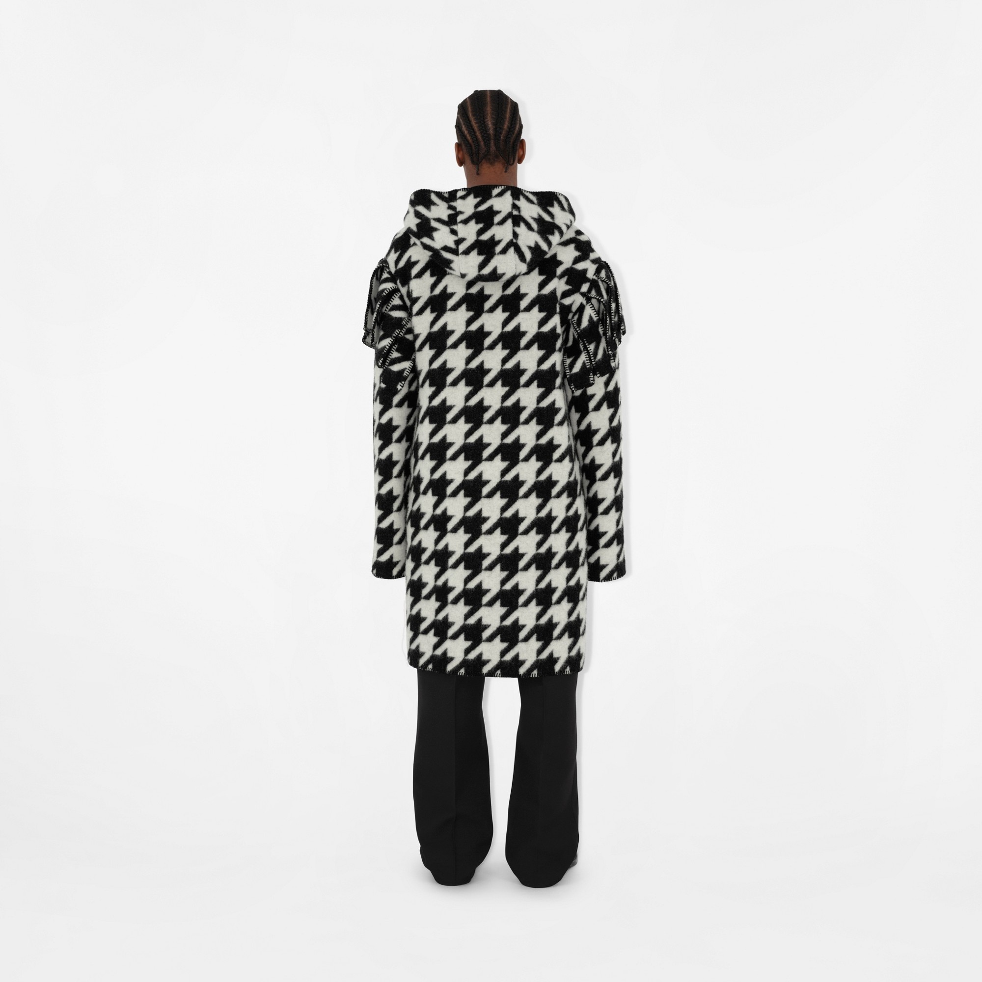 Houndstooth Wool Blanket Cape - 4