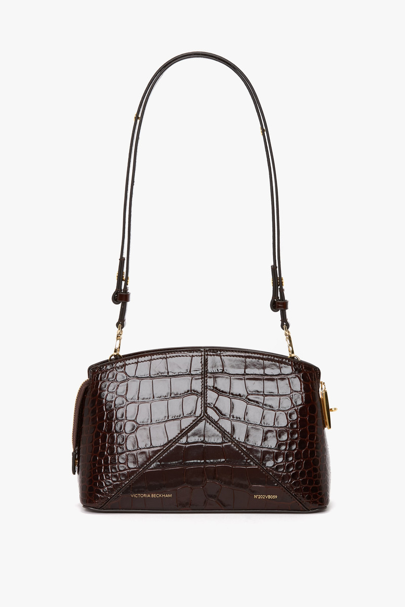 Victoria Crossbody Bag In Dark Brown Croc Embossed Leather 2