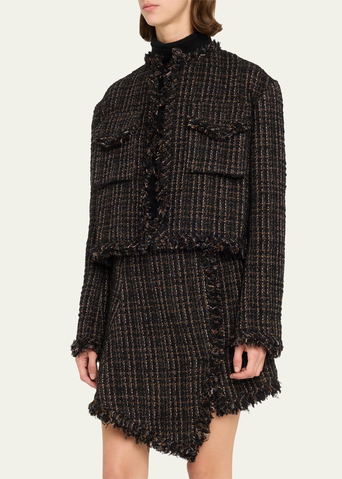 Tweed Boxy Puffer Back Cropped Jacket - 4