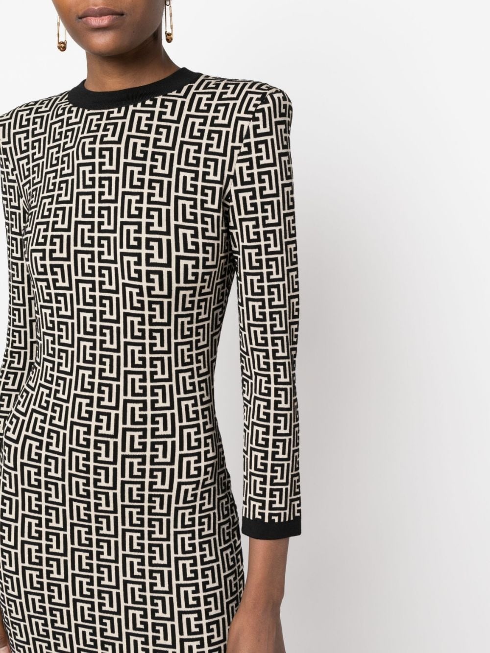 monogram-print wool-blend dress - 5